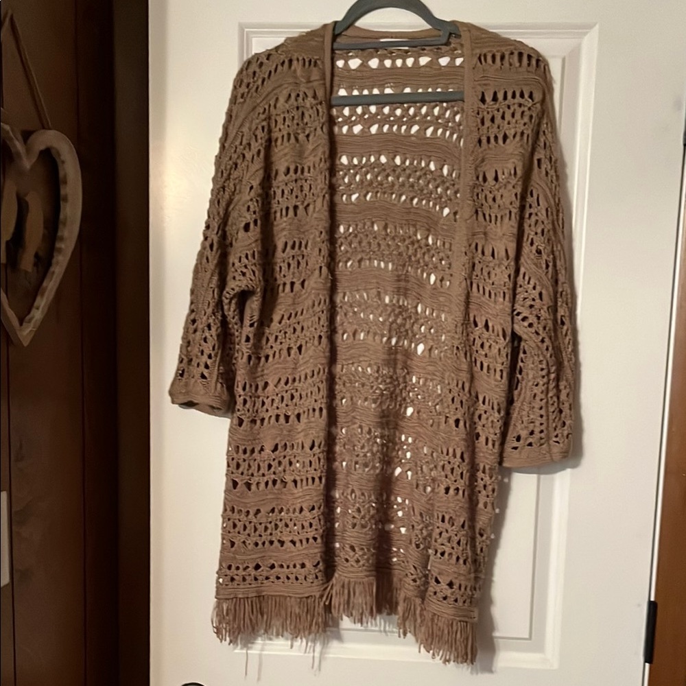 Westport-Women's Tan Open-Knit Sweater